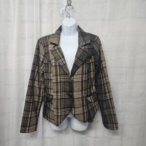 Brown Plaid Blazer Y2K Academia Retro Collegiate Twee Preppy Office Wool L